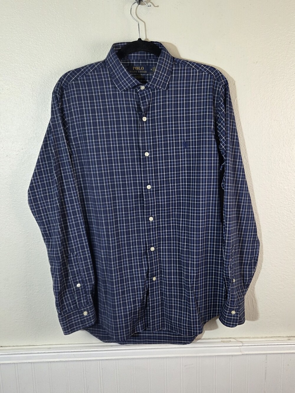 Polo Ralph Lauren Mens M Classic Fit Performance Plaid Button Down Shirt Navy